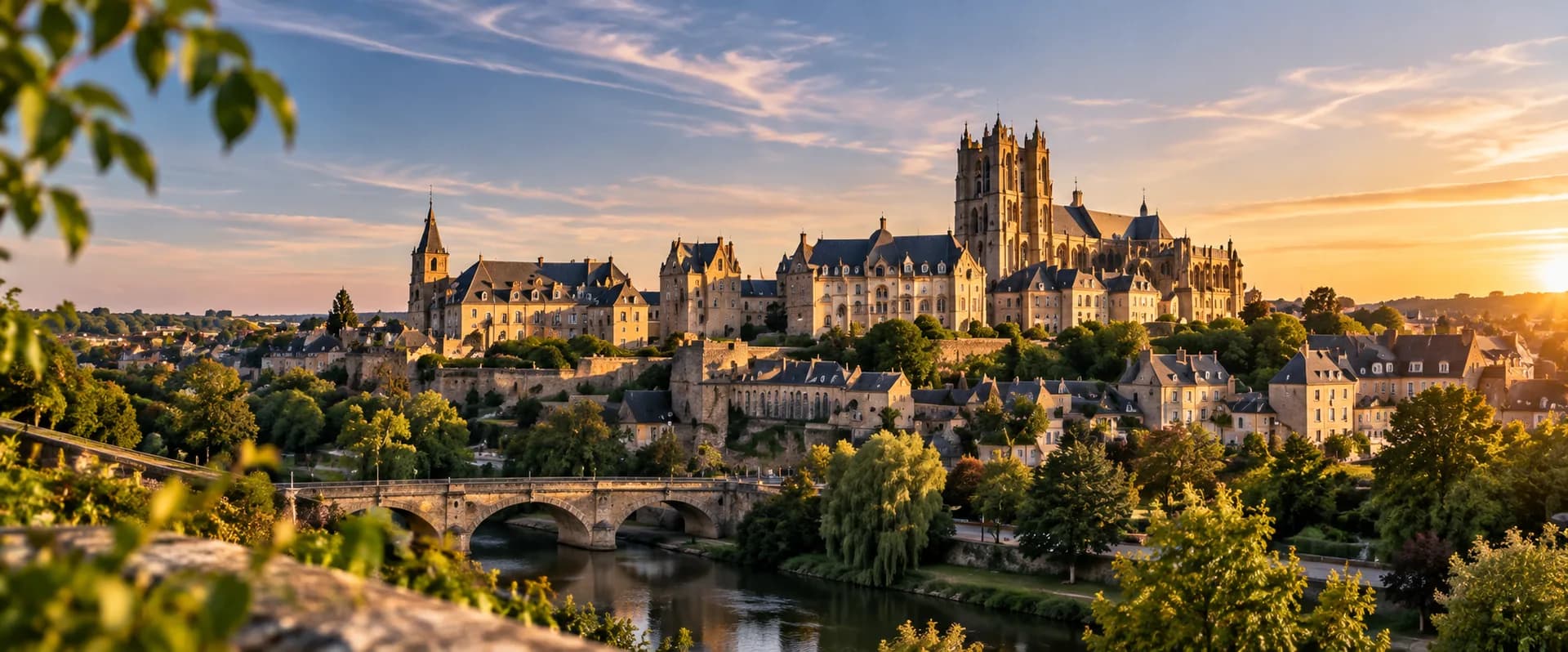La vieille ville du Mans et sa cathédrale au coucher du soleil