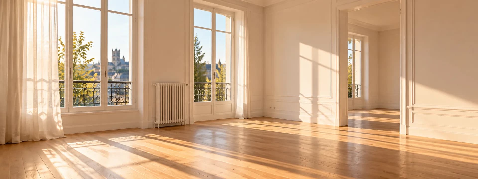 Salon lumineux d'un logement prêt à louer